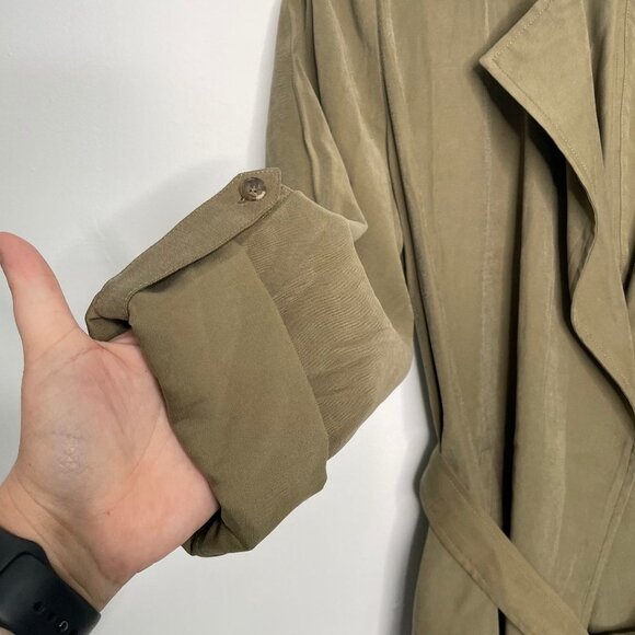 NWT Chicos Jacket Trench Coat Size Medium Green Long Tencel Fall Lightweight - Picture 4 of 11